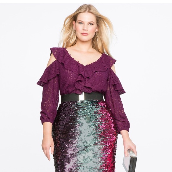 NWT Eloquii Lace Cold Shldr Lng Slve Blouse Sz14 - Picture 1 of 8